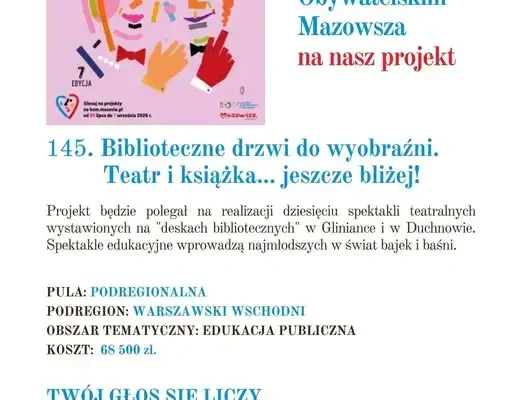 Głosowanie na projekt teatralny w bibliotekach Gminy Wiązowna trwa do 7 września