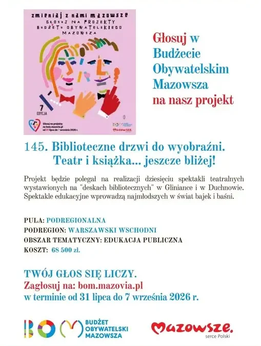 Głosowanie na projekt teatralny w bibliotekach Gminy Wiązowna trwa do 7 września