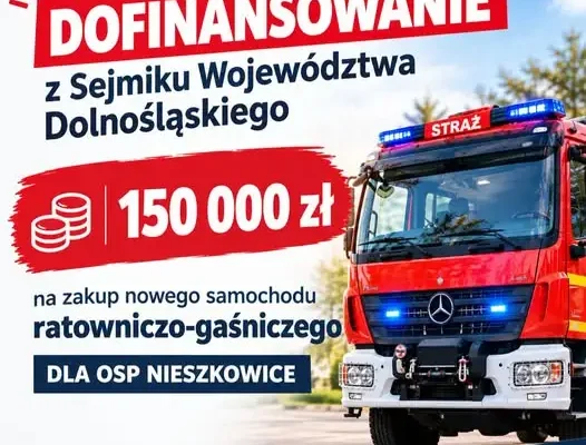 150 tys. zł na nowy wóz ratowniczo-gaśniczy dla OSP Nieszkowice