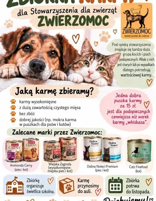 Zbiórka karmy dla zwierząt ze stowarzyszenia „Zwierzomoc” w Strzelnie