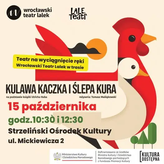 Strzelin: Bezpłatny spektakl „Kulawa kaczka i ślepa kura” dla dzieci i młodzieży
