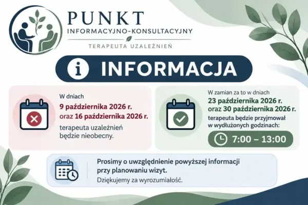 Zmiana terminów przyjęć terapeuty uzależnień w Gminie Przeworno