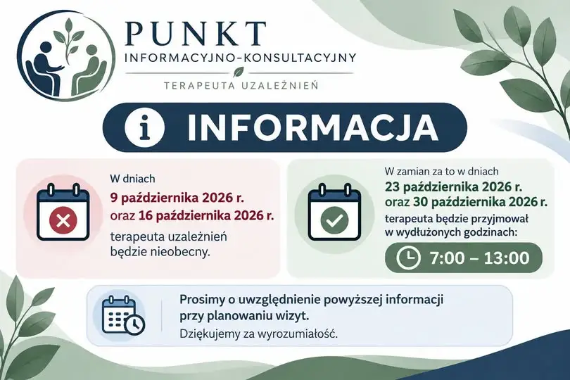 Zmiana terminów przyjęć terapeuty uzależnień w Gminie Przeworno