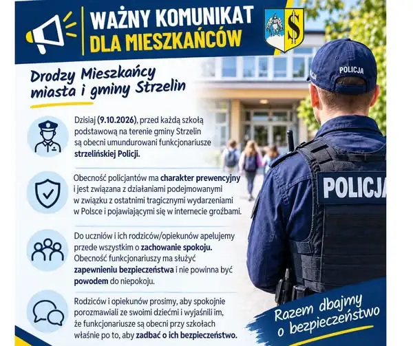 Policja przed szkołami w gminie Strzelin. Komunikat burmistrz Doroty Pawnuk